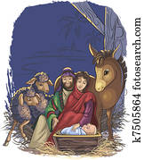 cena natividade, com, santissimo, família