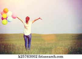 mulher jovem, com, balões