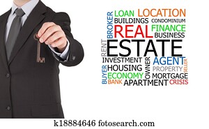 Real estate agent next to word cloud