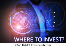 schreibende, merkzettel, ausstellung, wohin, investieren, question., geschaefts, foto, showcasing, fragen, über, wohin, stellen, geld, in, finanziell, schemas, oder, anteile, männlich, tragen, förmlichkeit, anzug, präsentieren, darstellung, klug, device.