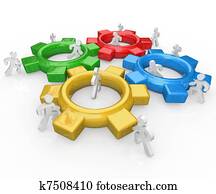 Team of People Push Gears Together Teamwork Success Team of People Push Gears Together Teamwork Success