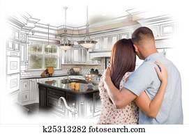 Young Military Couple Inside Custom Kitchen and Design Drawing C Young Military Couple Inside Custom Kitchen and Design Drawing C