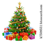 üppig, weihnachtsbaum, mit, buntes, g üppig, weihnachtsbaum, mit, buntes, g
