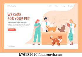 וטרינרי, קליני, help., כלב, ו, חתול, רופאים, לתת, vaccinations,, מדוד, טמפרטורה, ו, קח, tests,, ביתי, חיות בית, קליני, בחינה, וקטור, illustration., בדוק, מרפאה, נחיתה, עמוד, עצב, מבנה