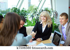 ビジネス 人々, 揺れている手, 仕上げ, の上, a, ミーティング