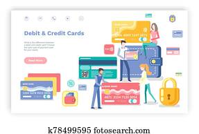 Debit and Credit Card People with Banking System Debit and Credit Card People with Banking System