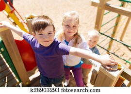 group of happy kids on children playground group of happy kids on children playground
