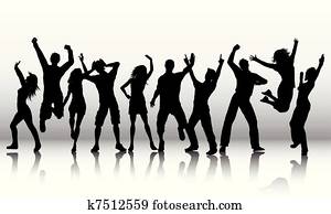 siluetas, de, gente, bailando