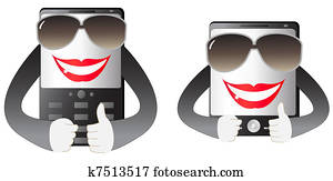 two cute smiling mobile phone two cute smiling mobile phone