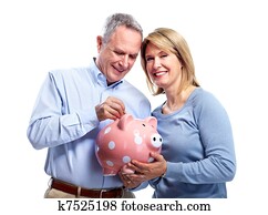 coppia, con, piggy, bank.