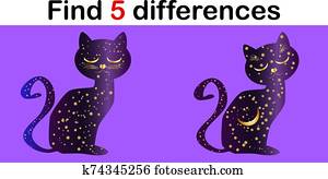 Find differences, education game for children, Cat Find differences, education game for children, Cat
