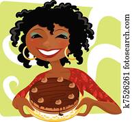 frau, mit, kuchen frau, mit, kuchen