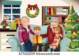 Grandparents and grandchildren on Christmas time Grandparents and grandchildren on Christmas time