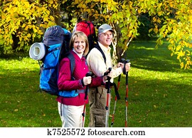 Hiking senior couple.