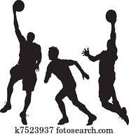 trois hommes, basketball jouant