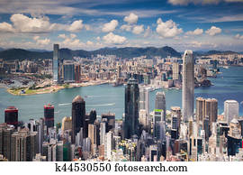 View point of Hongkong city and Kowloon city from the top of victoria peak