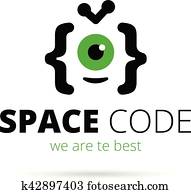 Web development studio logo. Alien mascot coding vector logotype Web development studio logo. Alien mascot coding vector logotype