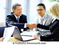 ビジネス 人々, 揺れている手, 仕上げ, の上, a, ミーティング