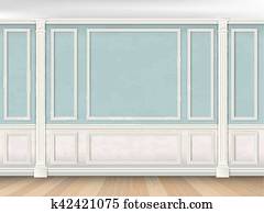 Blue wall with pilasters and white panel Blue wall with pilasters and white panel