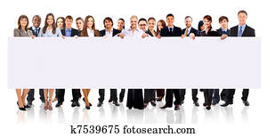 group of business people holding a banner ad isolated on white group of business people holding a banner ad isolated on white