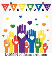 Lgbt support, fight for gay rights, helping hands and hearts, rainbow colors.