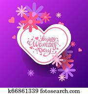 Vector illustration of stylish 8 march womens day with text lettering and flowers for greeting card, banner