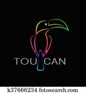Vector images of toucan design on black background.