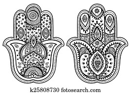 vektor, indische, hand, gezeichnet, hamsa, mit, verzierungen vektor, indische, hand, gezeichnet, hamsa, mit, verzierungen