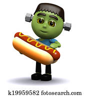 3d Frankenstein eats a hotdog 3d Frankenstein eats a hotdog