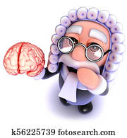 3d Funny cartoon judge character holding a human brain 3d Funny cartoon judge character holding a human brain