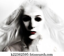 assustador, mal, fantasma, mulher, em, branca