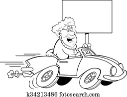Cartoon Old Lady Driving a Sports C Cartoon Old Lady Driving a Sports C
