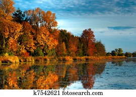 HDR Autumn Forest on Waterfront