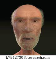 Men 3D face wiew on black background