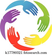 mãos, ao redor, logotipo, desenho