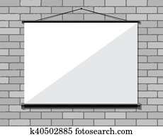 Projector screen on brick wall, Projector screen on brick wall,
