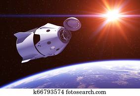 פרסומת, חללית, ב, ה, קרנות, של, שמש אדומה