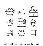 Bath line art icons set. Editable stroke Bath line art icons set. Editable stroke