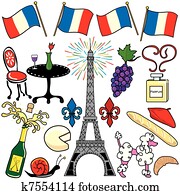 frança paris, clipart, elementos, ícones
