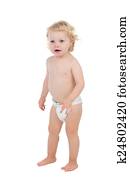 förtjusande, blond, baby, två, år, in, blöja