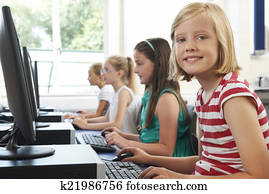 gesellschaft, von, weiblich, grundschule, kindern, in, computerschulung