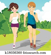 Jogging Couple Running In Park
