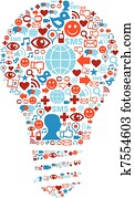 Lamp symbol in social media network icons Lamp symbol in social media network icons