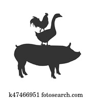 schwein, gans, und, hahn, vektor, abbildung schwein, gans, und, hahn, vektor, abbildung