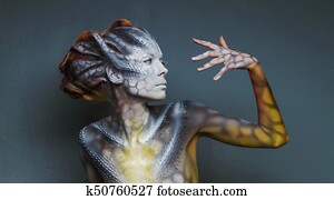 Body art. Fantasy animal - woman dragon Body art. Fantasy animal - woman dragon