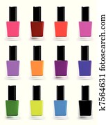 Bottles of nail polish in various shades. Vector set Bottles of nail polish in various shades. Vector set