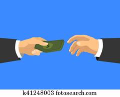 Businessman's hands taking cash money, flat illustration