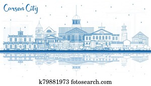Outline Carson City Nevada City Skyline with Blue Buildings and Reflections. Outline Carson City Nevada City Skyline with Blue Buildings and Reflections.
