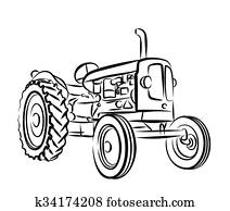 skizze, von, alt, tractor. skizze, von, alt, tractor.