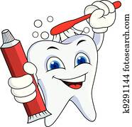 Tooth with brush and tooth paste Tooth with brush and tooth paste